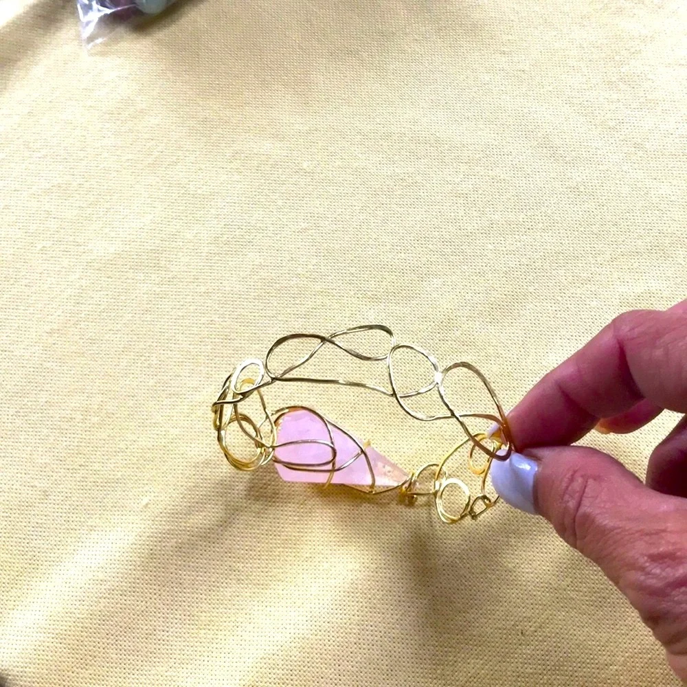 Rose Quartz wrapped in 14kgf bangle 🌺one of kind